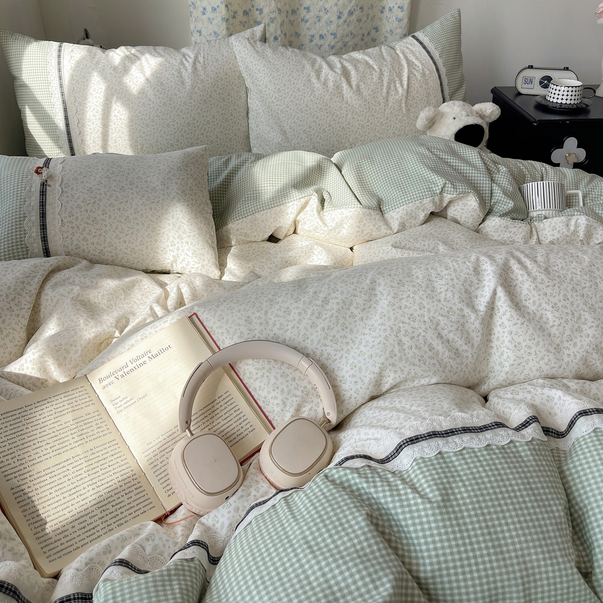 91家纺网 家纺一手货源 找家纺 栩裕纺织 2026新款仿棉水洗棉四件套 花漾格调-浅绿