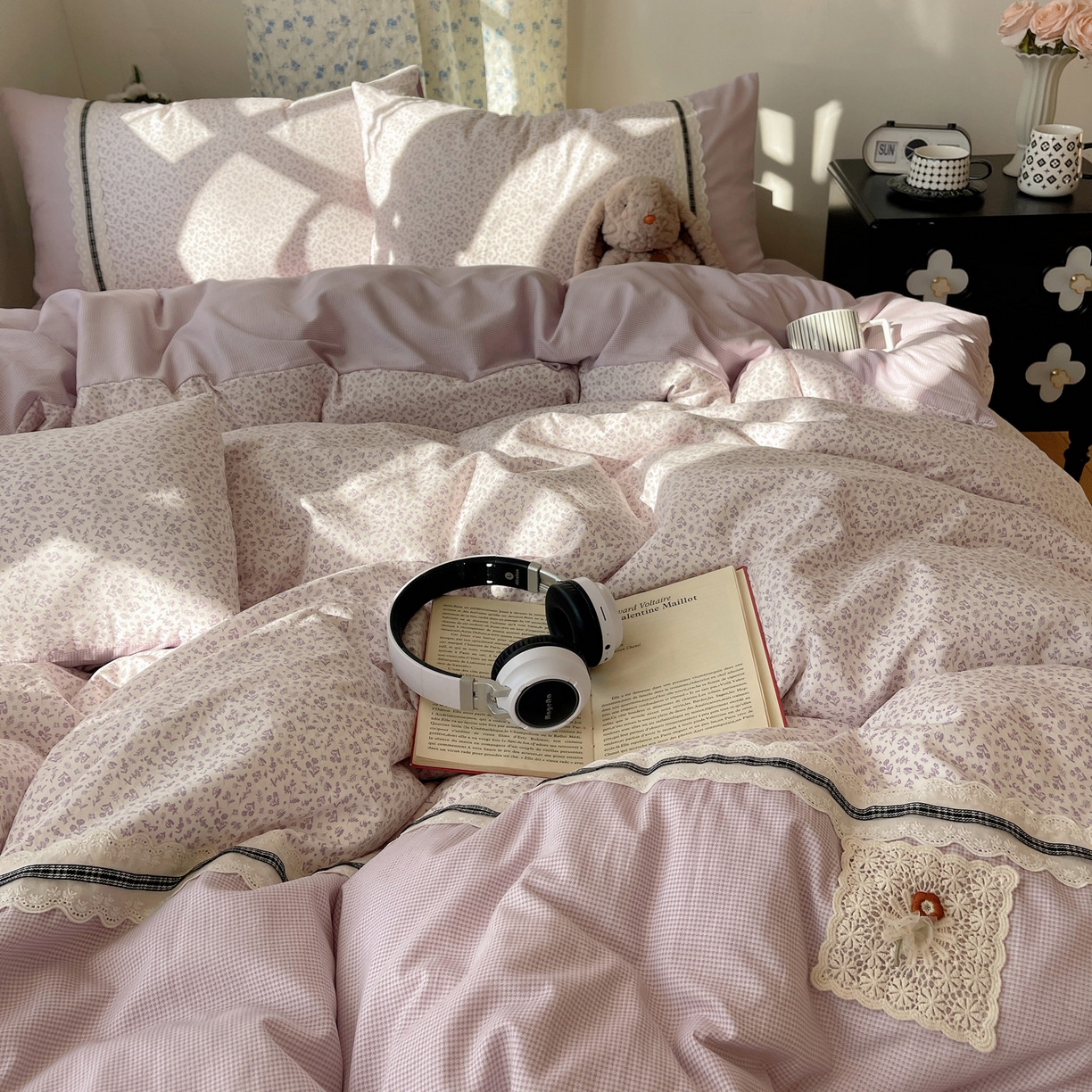 91家纺网 家纺一手货源 找家纺 栩裕纺织 2026新款仿棉水洗棉四件套 花漾格调-浅紫