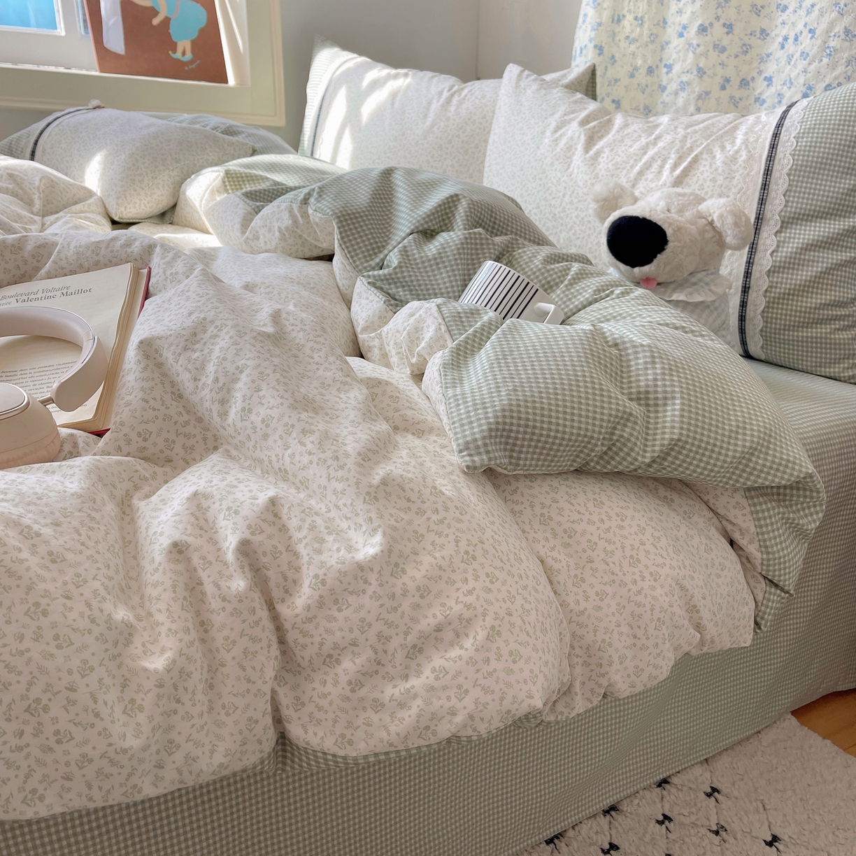 91家纺网 家纺一手货源 找家纺 栩裕纺织 2026新款仿棉水洗棉四件套 花漾格调-浅绿