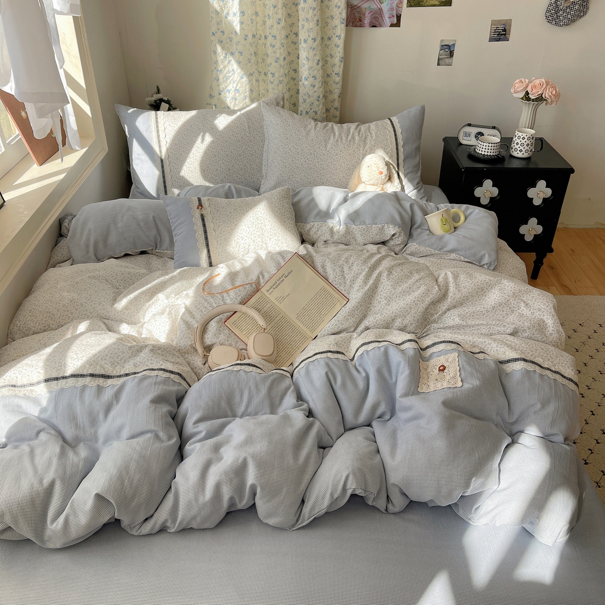 栩裕纺织 2026新款仿棉水洗棉四件套 花漾格调-雾蓝