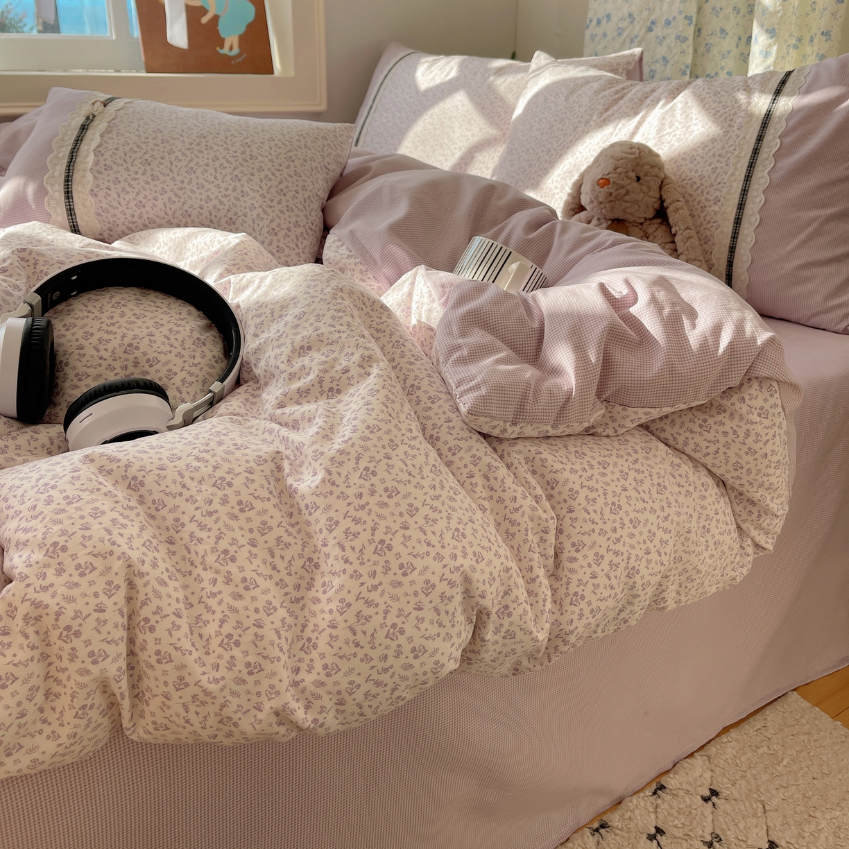 91家纺网 家纺一手货源 找家纺 栩裕纺织 2026新款仿棉水洗棉四件套 花漾格调-浅紫