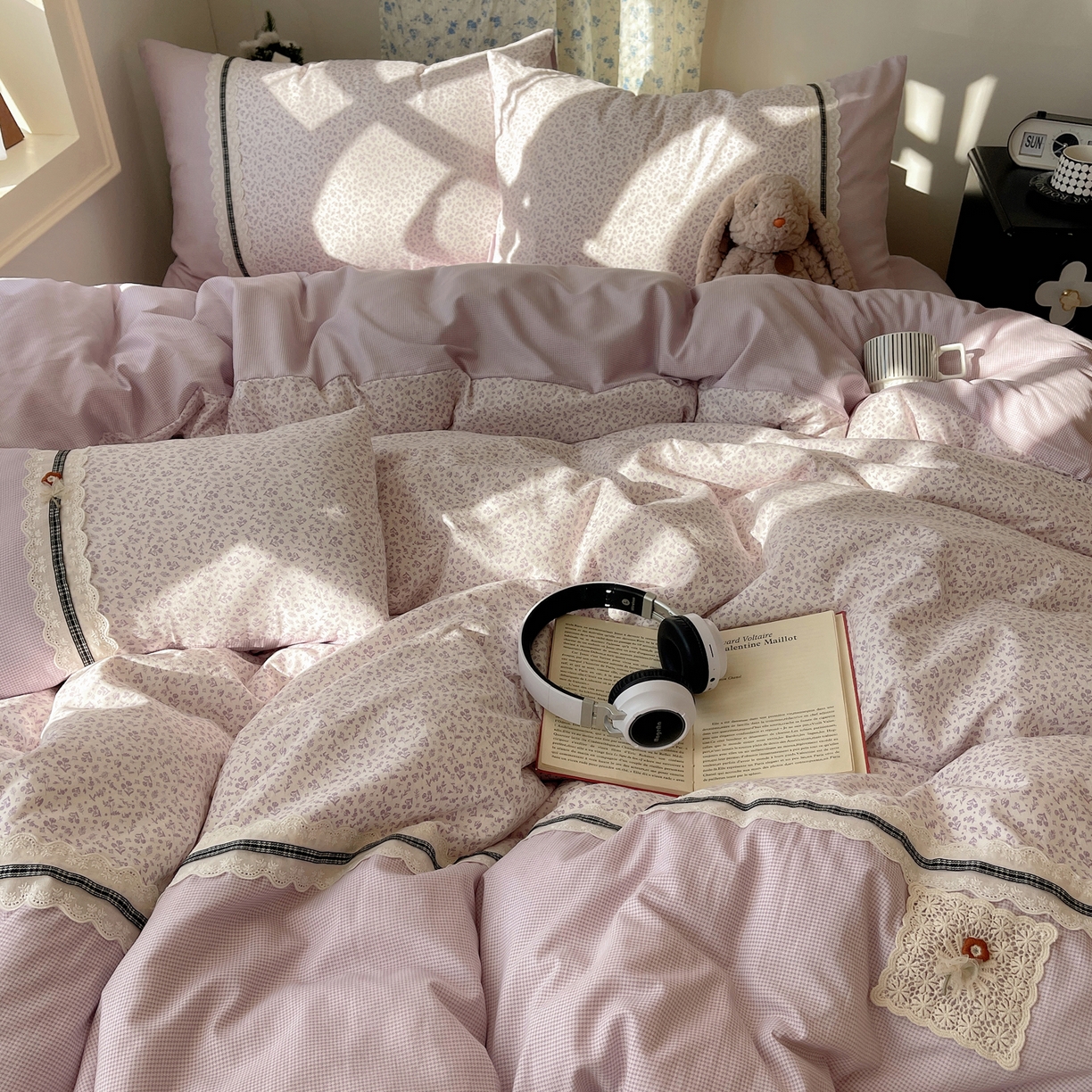 91家纺网 家纺一手货源 找家纺 栩裕纺织 2026新款仿棉水洗棉四件套 花漾格调-浅紫