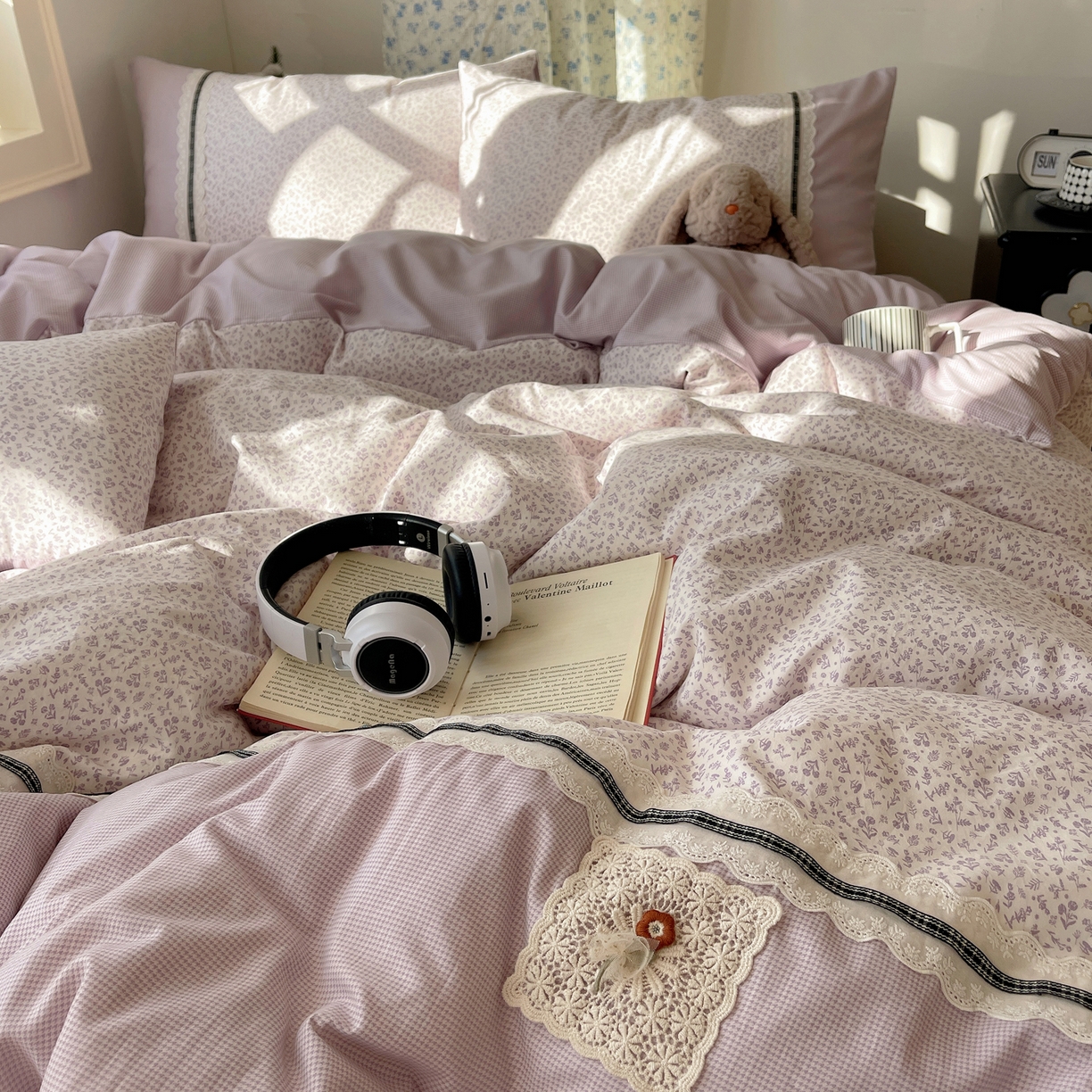 91家纺网 家纺一手货源 找家纺 栩裕纺织 2026新款仿棉水洗棉四件套 花漾格调-浅紫