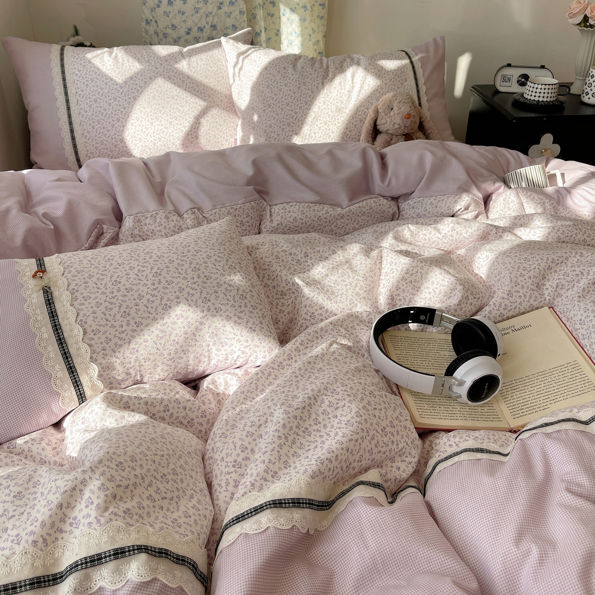 91家纺网 家纺一手货源 找家纺 栩裕纺织 2026新款仿棉水洗棉四件套 花漾格调-浅紫