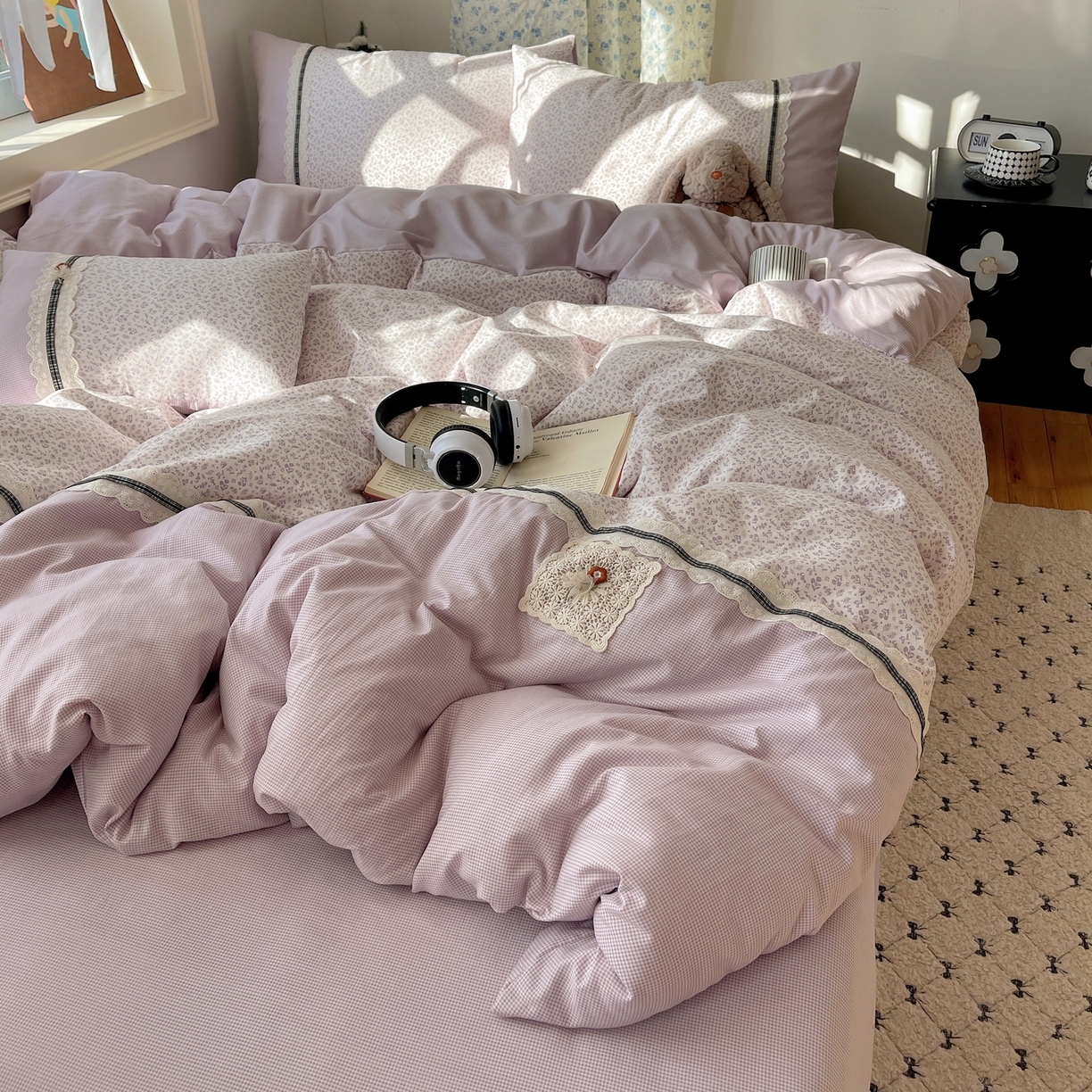 91家纺网 家纺一手货源 找家纺 栩裕纺织 2026新款仿棉水洗棉四件套 花漾格调-浅紫