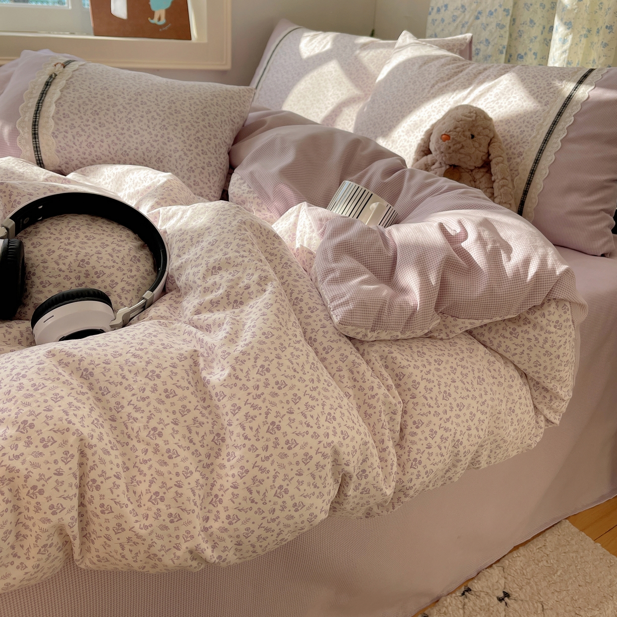 91家纺网 家纺一手货源 找家纺 栩裕纺织 2026新款仿棉水洗棉四件套 花漾格调-浅紫