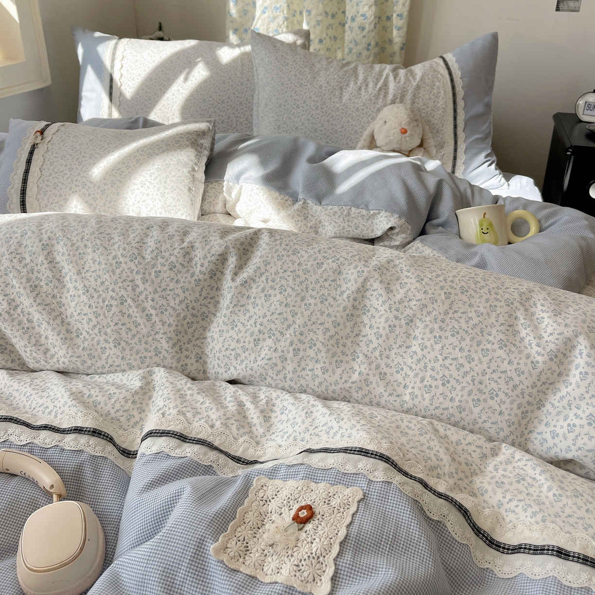 91家纺网 家纺一手货源 找家纺 栩裕纺织 2026新款仿棉水洗棉四件套 花漾格调-雾蓝