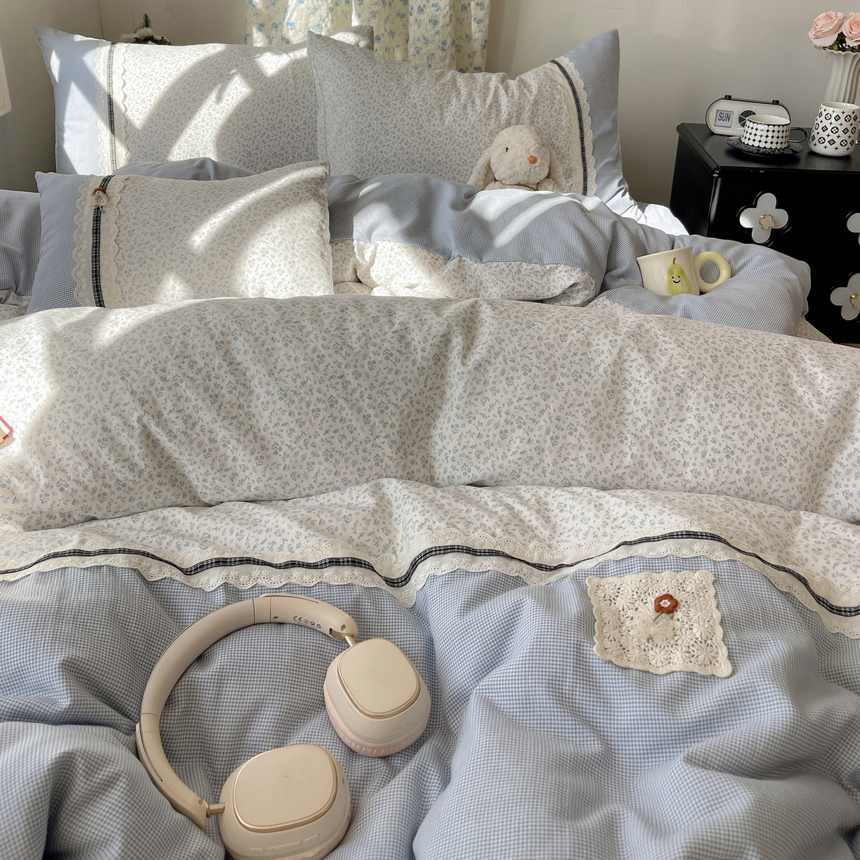 91家纺网 家纺一手货源 找家纺 栩裕纺织 2026新款仿棉水洗棉四件套 花漾格调-雾蓝