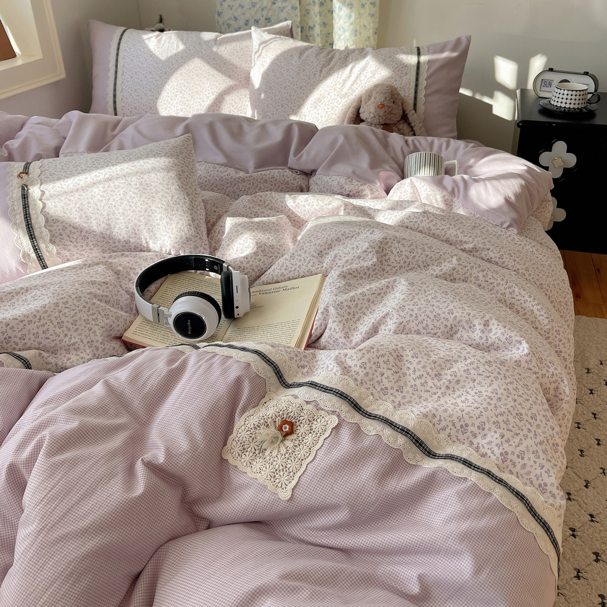 91家纺网 家纺一手货源 找家纺 栩裕纺织 2026新款仿棉水洗棉四件套 花漾格调-浅紫