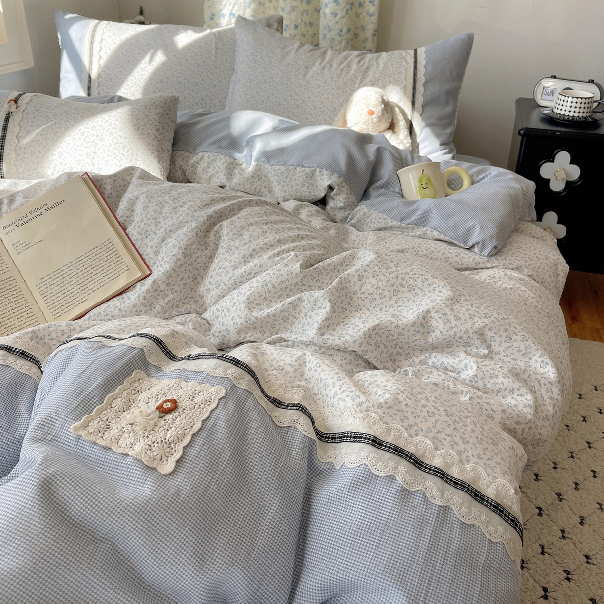 91家纺网 家纺一手货源 找家纺 栩裕纺织 2026新款仿棉水洗棉四件套 花漾格调-雾蓝