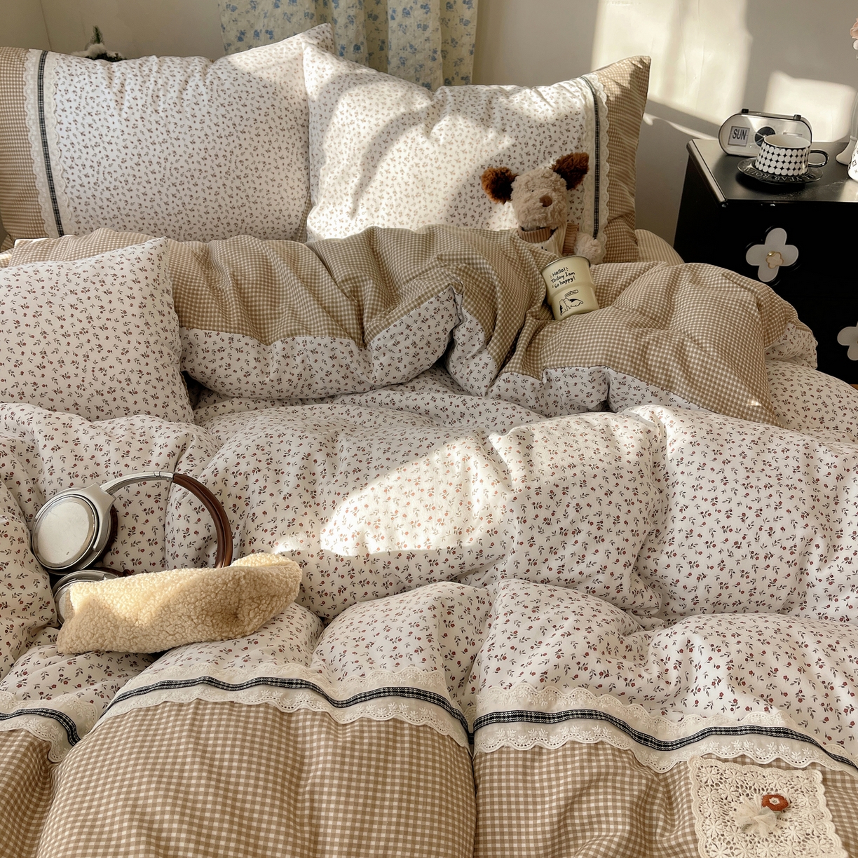 91家纺网 家纺一手货源 找家纺 栩裕纺织 2026新款仿棉水洗棉四件套 花漾格调-卡其