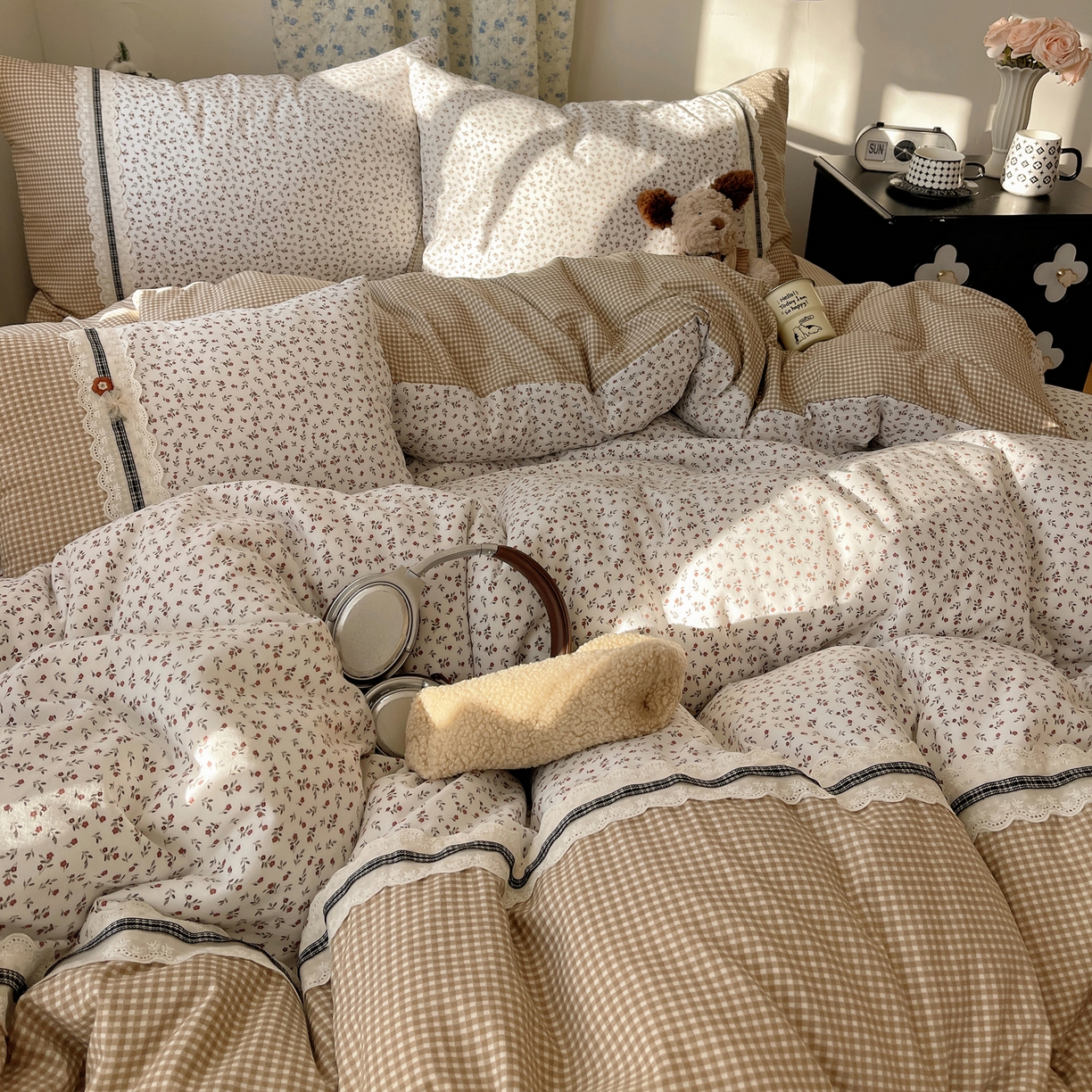 91家纺网 家纺一手货源 找家纺 栩裕纺织 2026新款仿棉水洗棉四件套 花漾格调-卡其