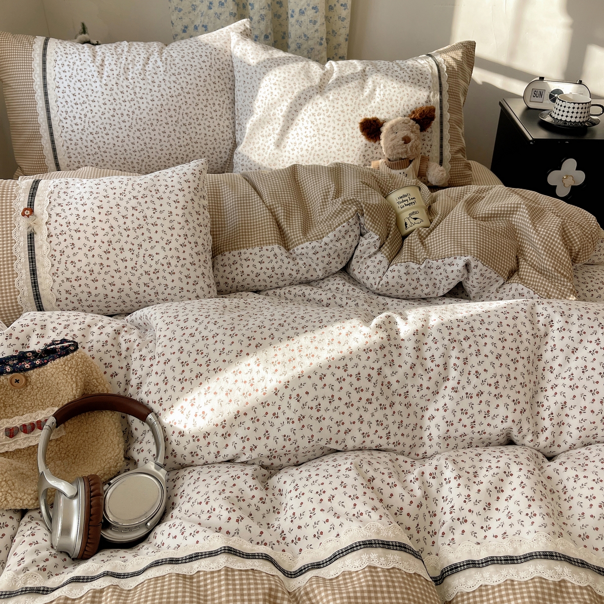 91家纺网 家纺一手货源 找家纺 栩裕纺织 2026新款仿棉水洗棉四件套 花漾格调-卡其