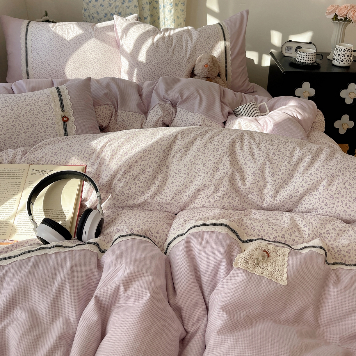 91家纺网 家纺一手货源 找家纺 栩裕纺织 2026新款仿棉水洗棉四件套 花漾格调-浅紫