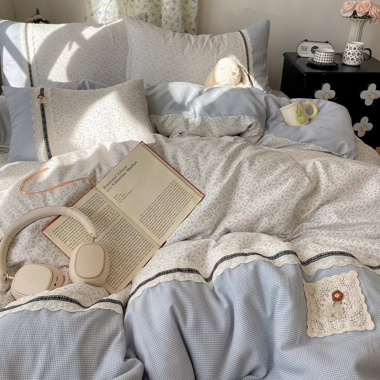 91家纺网 家纺一手货源 找家纺 栩裕纺织 2026新款仿棉水洗棉四件套 花漾格调-雾蓝