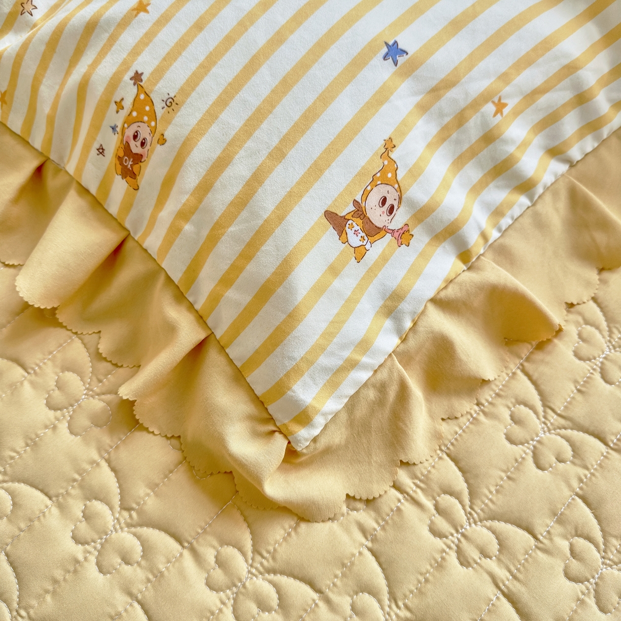 91家纺网 家纺一手货源 找家纺 雅眠居 2026新款直播爆款古法仿棉双层蕾丝花边床盖四件套 AB版-小福星