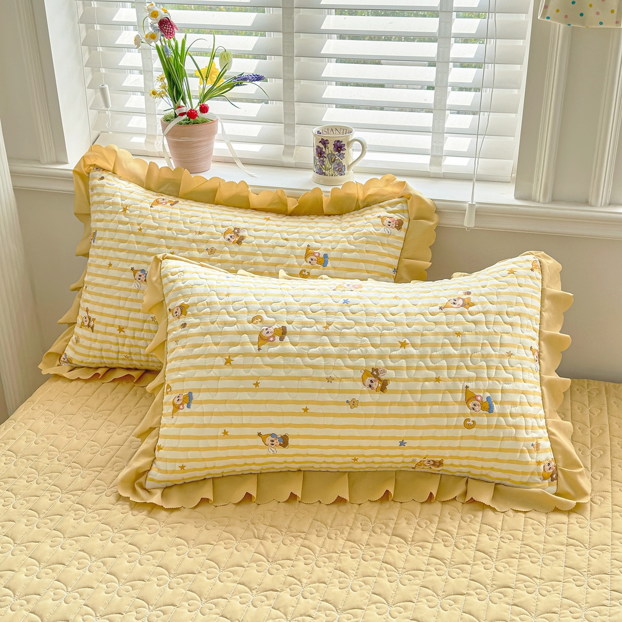 91家纺网 家纺一手货源 找家纺 雅眠居 2026新款直播爆款古法仿棉双层蕾丝花边床盖四件套 AB版-小福星