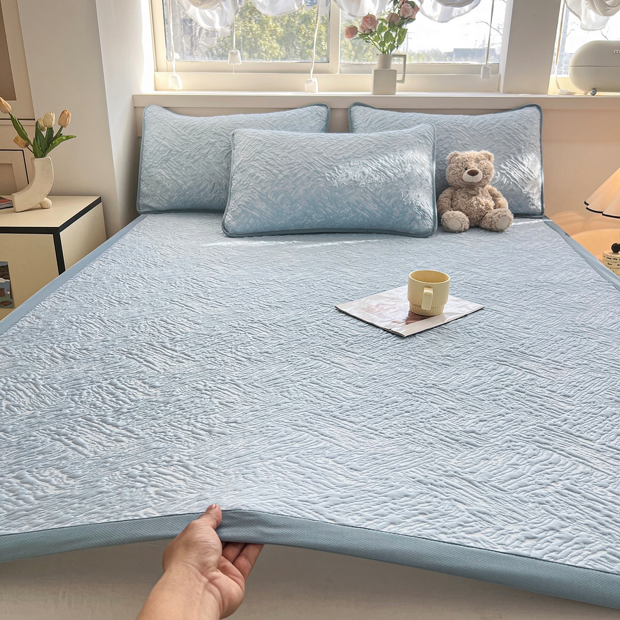 能好家纺 2026新款高分子pe冰豆豆凉席床席款 轻奢蓝