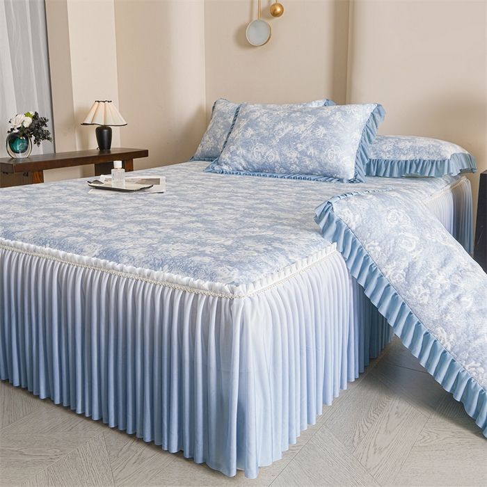 91家纺网 家纺一手货源 找家纺 （总）喜梦缘家纺 2026新款PE冰豆豆冰丝床裙款凉席席子-玫瑰系列