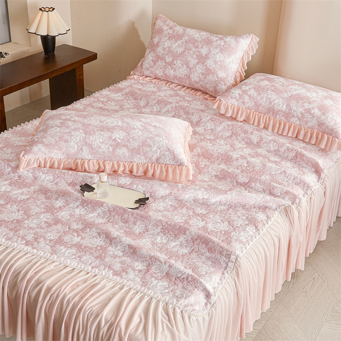 91家纺网 家纺一手货源 找家纺 （总）喜梦缘家纺 2026新款PE冰豆豆冰丝床裙款凉席席子-玫瑰系列