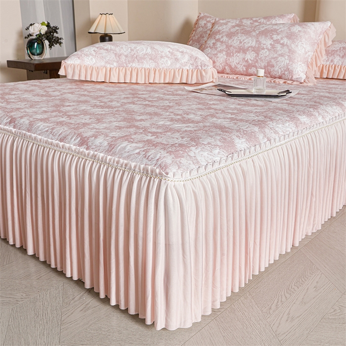 91家纺网 家纺一手货源 找家纺 （总）喜梦缘家纺 2026新款PE冰豆豆冰丝床裙款凉席席子-玫瑰系列