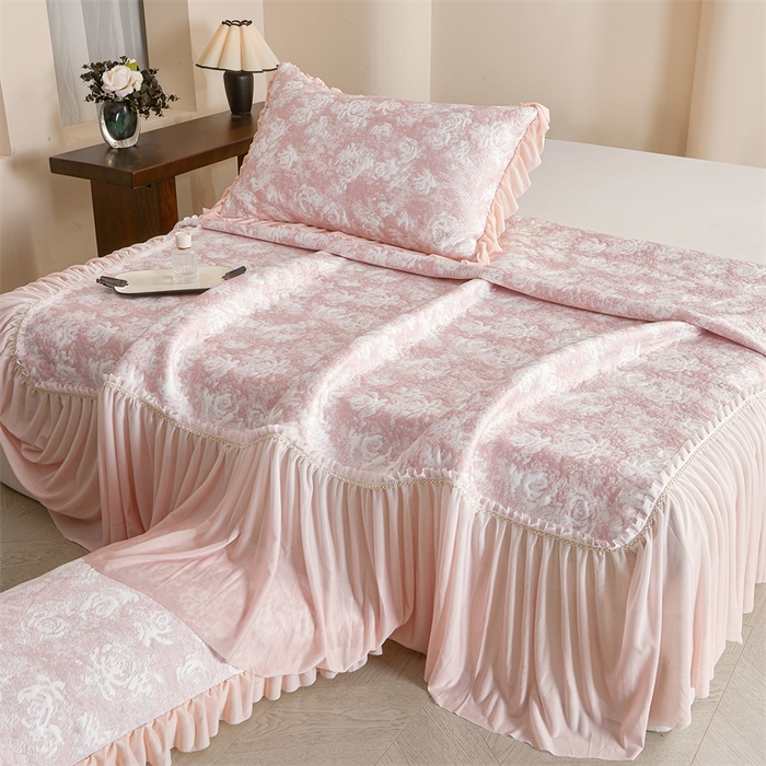 91家纺网 家纺一手货源 找家纺 喜梦缘家纺 2026新款PE冰豆豆冰丝床裙款凉席席子-玫瑰系列 红玫瑰