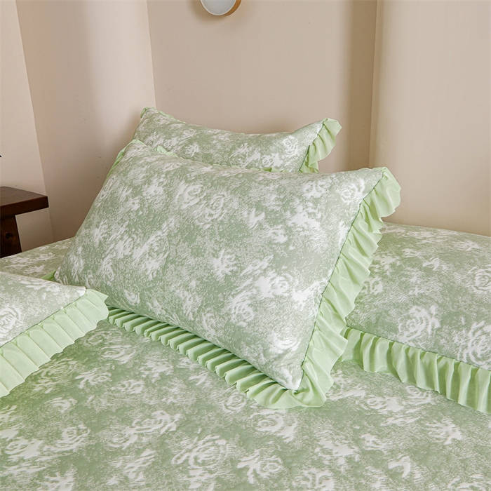 91家纺网 家纺一手货源 找家纺 喜梦缘家纺 2026新款PE冰豆豆冰丝床裙款凉席席子-玫瑰系列 绿玫瑰