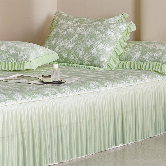 91家纺网 家纺一手货源 找家纺 喜梦缘家纺 2026新款PE冰豆豆冰丝床裙款凉席席子-玫瑰系列 绿玫瑰