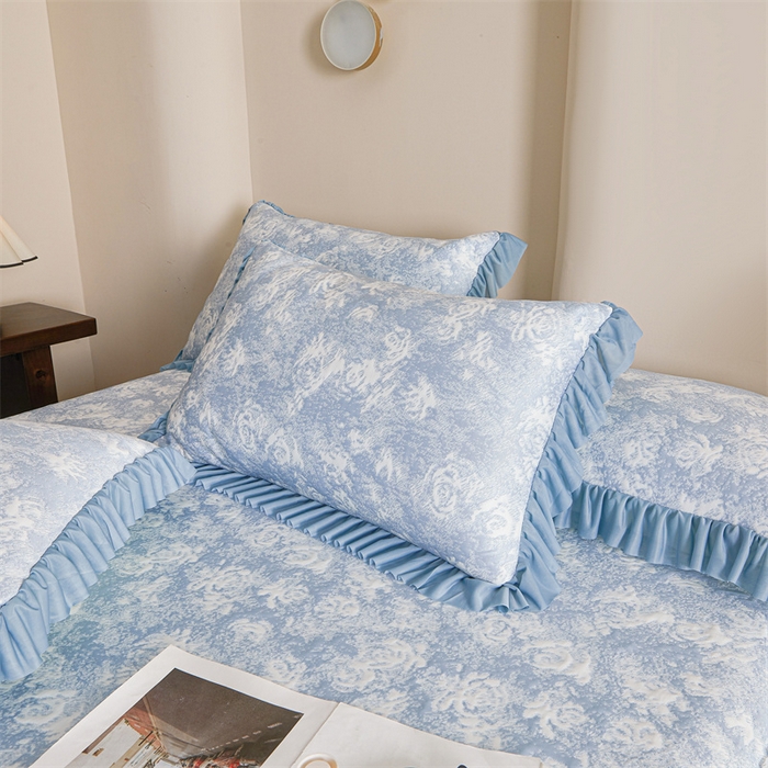 91家纺网 家纺一手货源 找家纺 喜梦缘家纺 2026新款PE冰豆豆冰丝床裙款凉席席子-玫瑰系列 蓝玫瑰