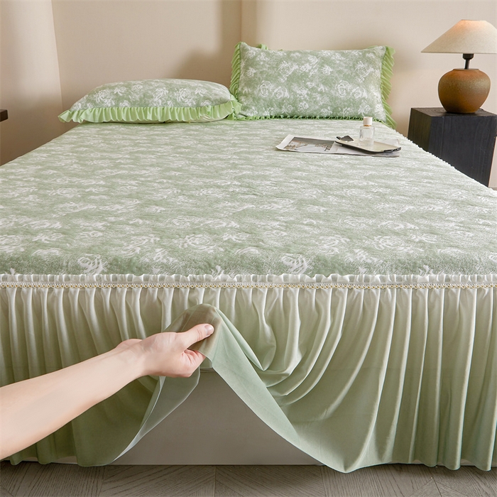 91家纺网 家纺一手货源 找家纺 喜梦缘家纺 2026新款PE冰豆豆冰丝床裙款凉席席子-玫瑰系列 绿玫瑰