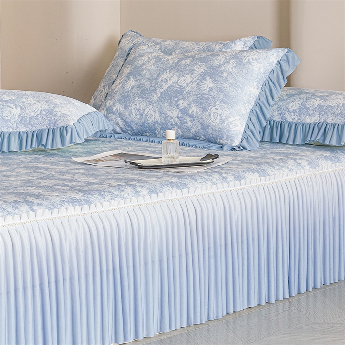 91家纺网 家纺一手货源 找家纺 喜梦缘家纺 2026新款PE冰豆豆冰丝床裙款凉席席子-玫瑰系列 蓝玫瑰