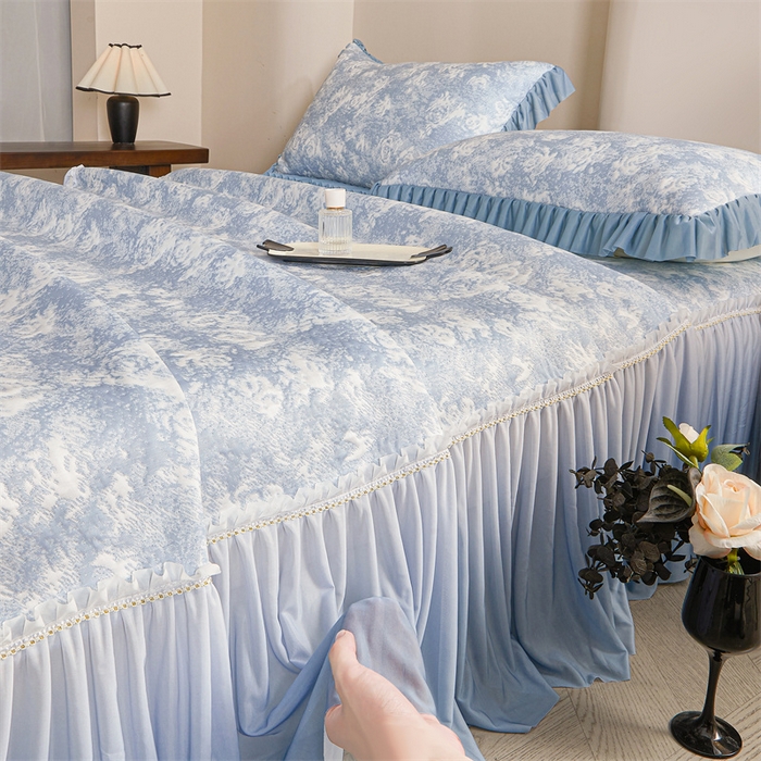 91家纺网 家纺一手货源 找家纺 喜梦缘家纺 2026新款PE冰豆豆冰丝床裙款凉席席子-玫瑰系列 蓝玫瑰