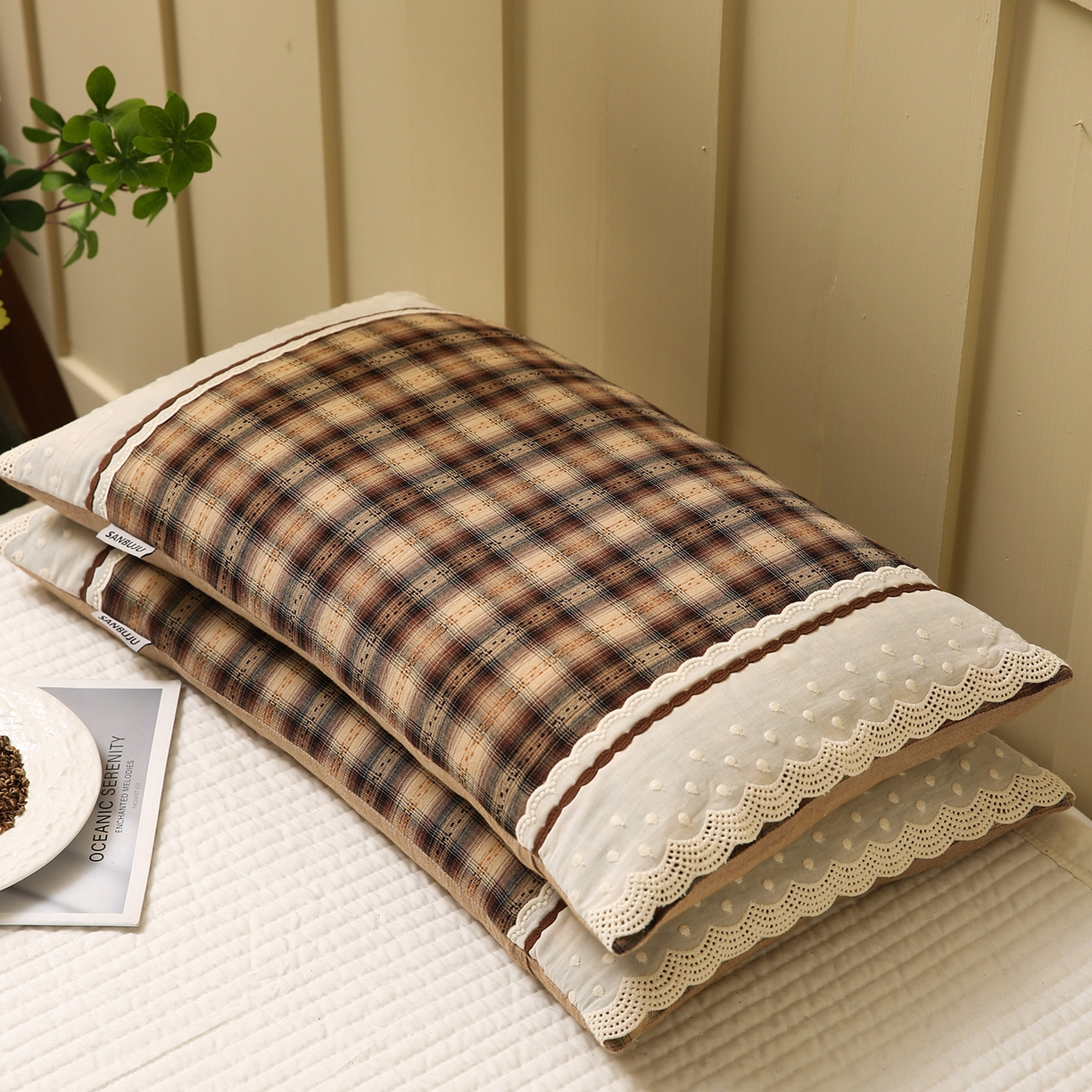 （总）梦叶草 2026新款全棉色织简约风条格荞麦枕芯