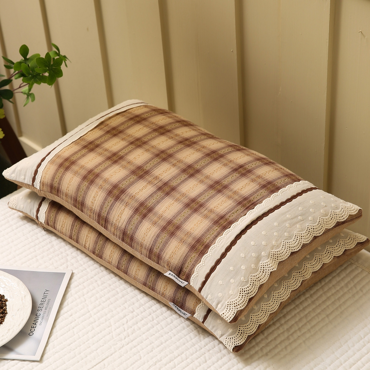 91家纺网 家纺一手货源 找家纺 （总）梦叶草 2026新款全棉色织简约风条格荞麦枕芯