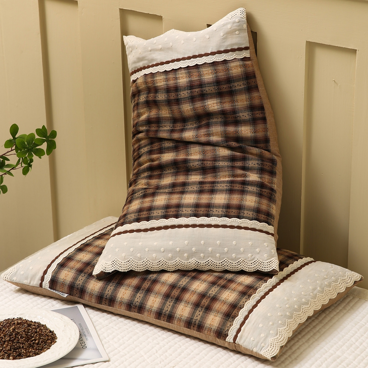 91家纺网 家纺一手货源 找家纺 （总）梦叶草 2026新款全棉色织简约风条格荞麦枕芯