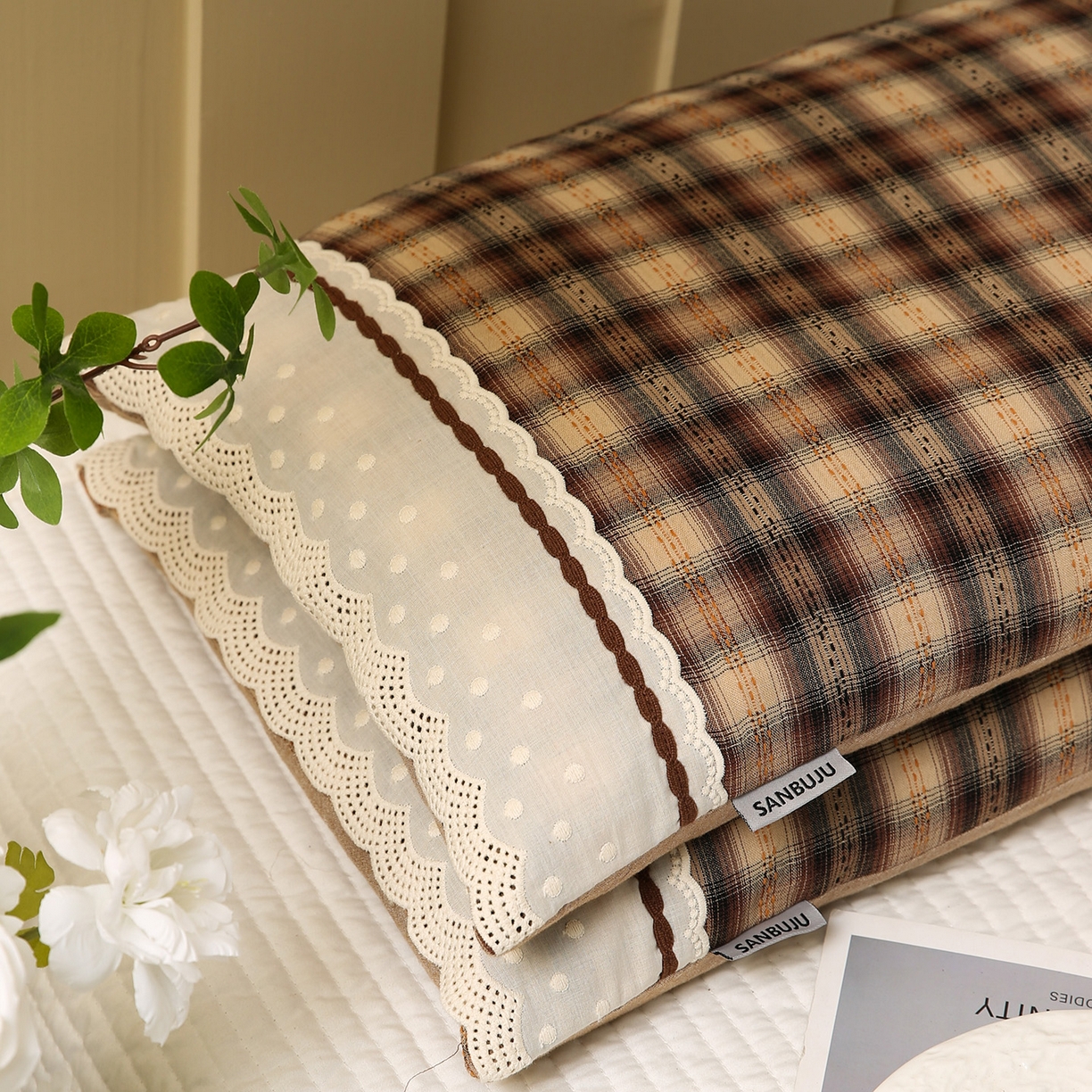 91家纺网 家纺一手货源 找家纺 （总）梦叶草 2026新款全棉色织简约风条格荞麦枕芯