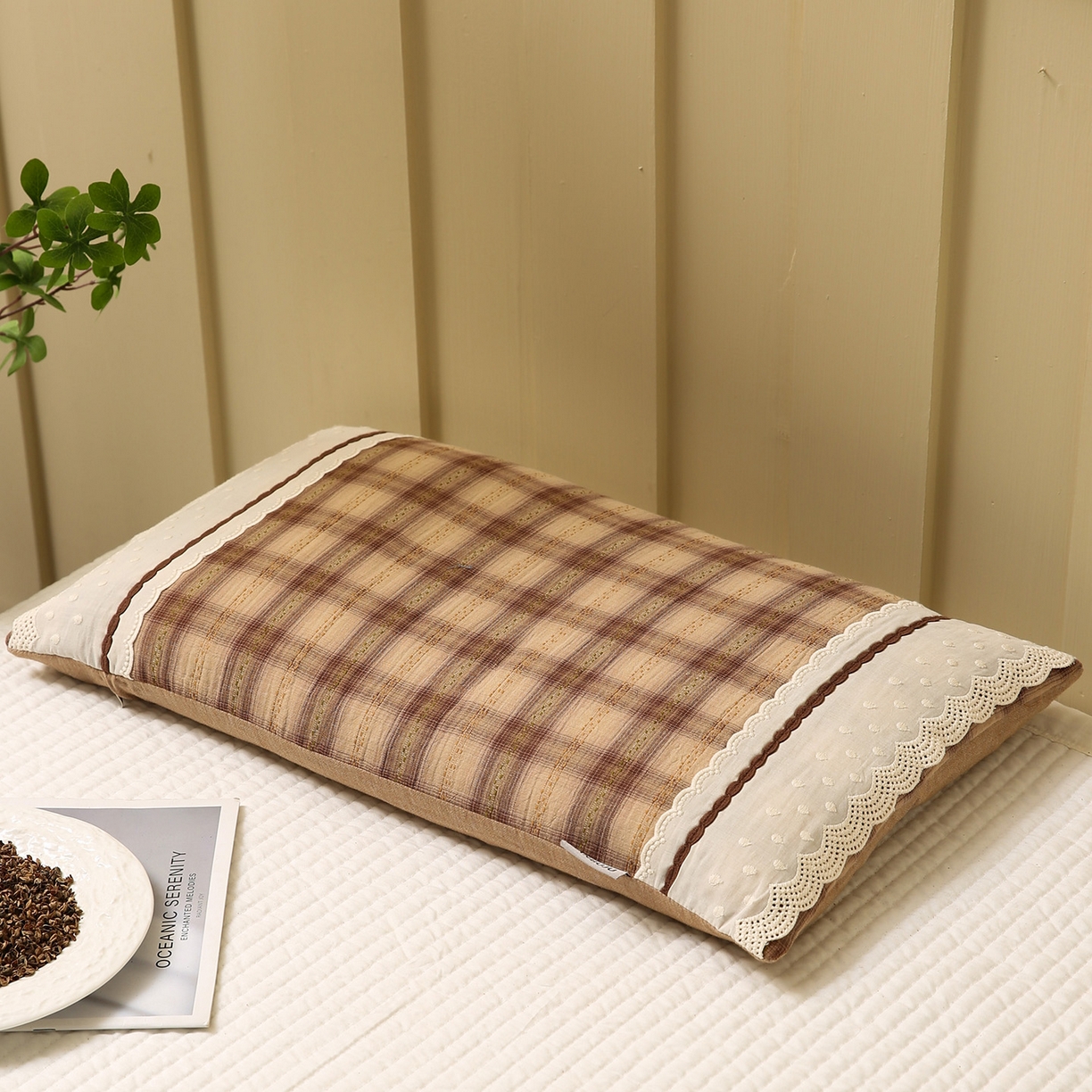 91家纺网 家纺一手货源 找家纺 梦叶草 2026新款全棉色织简约风条格荞麦枕芯 全棉色织简约条格荞麦枕-格调黄