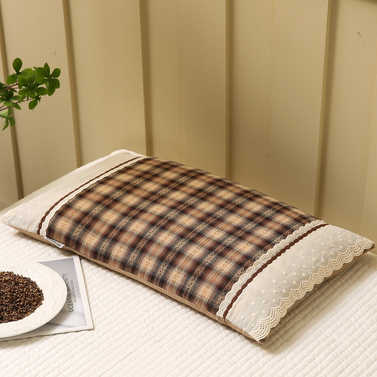 91家纺网 家纺一手货源 找家纺 （总）梦叶草 2026新款全棉色织简约风条格荞麦枕芯