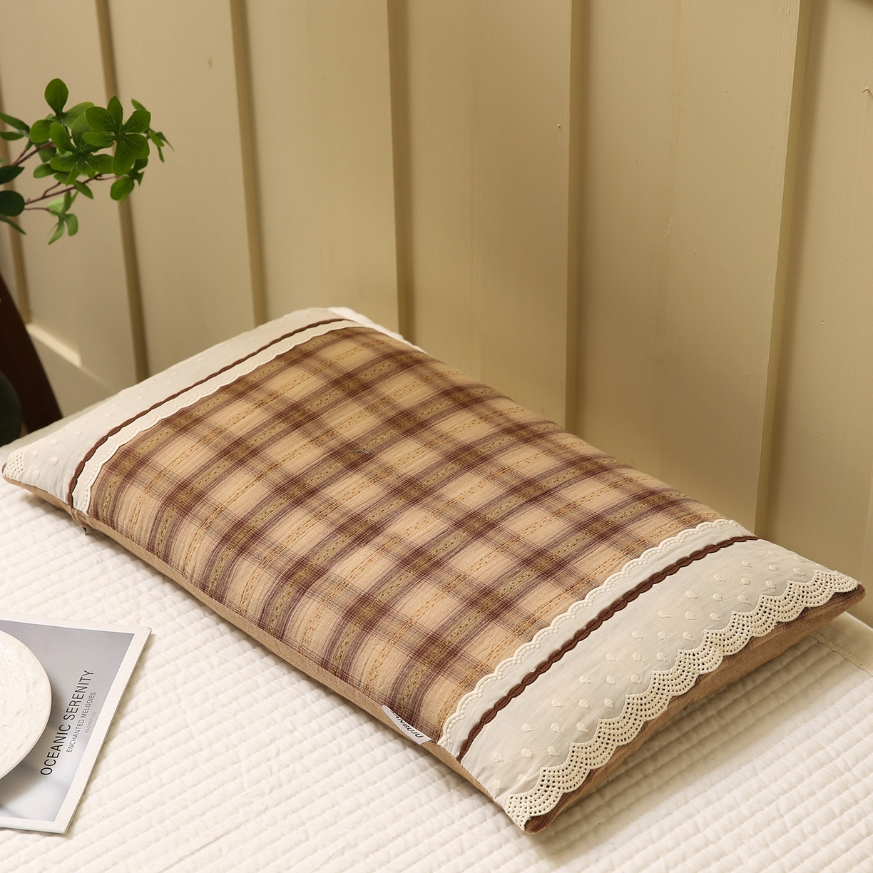 91家纺网 家纺一手货源 找家纺 梦叶草 2026新款全棉色织简约风条格荞麦枕芯 全棉色织简约条格荞麦枕-格调黄