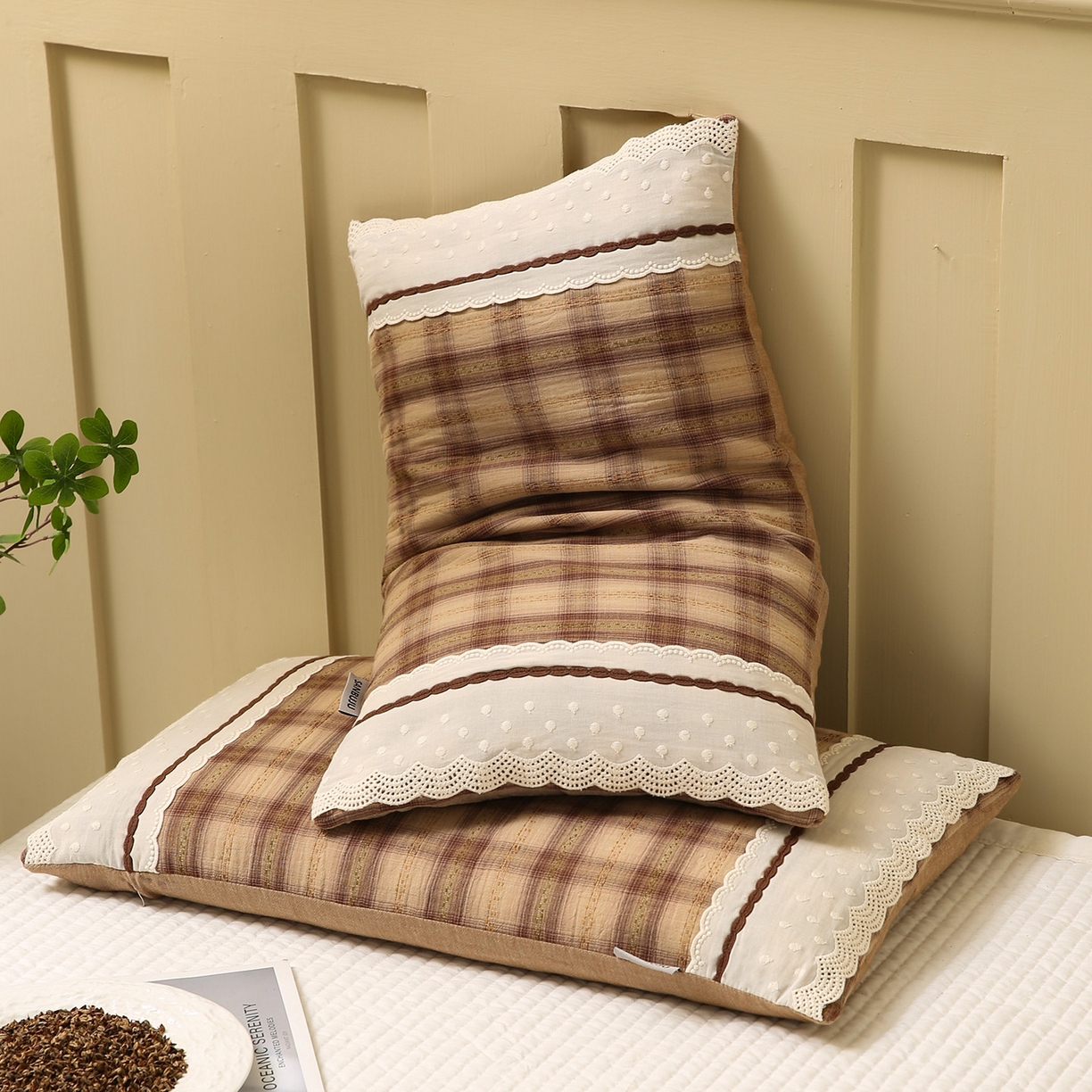 91家纺网 家纺一手货源 找家纺 梦叶草 2026新款全棉色织简约风条格荞麦枕芯 全棉色织简约条格荞麦枕-格调黄