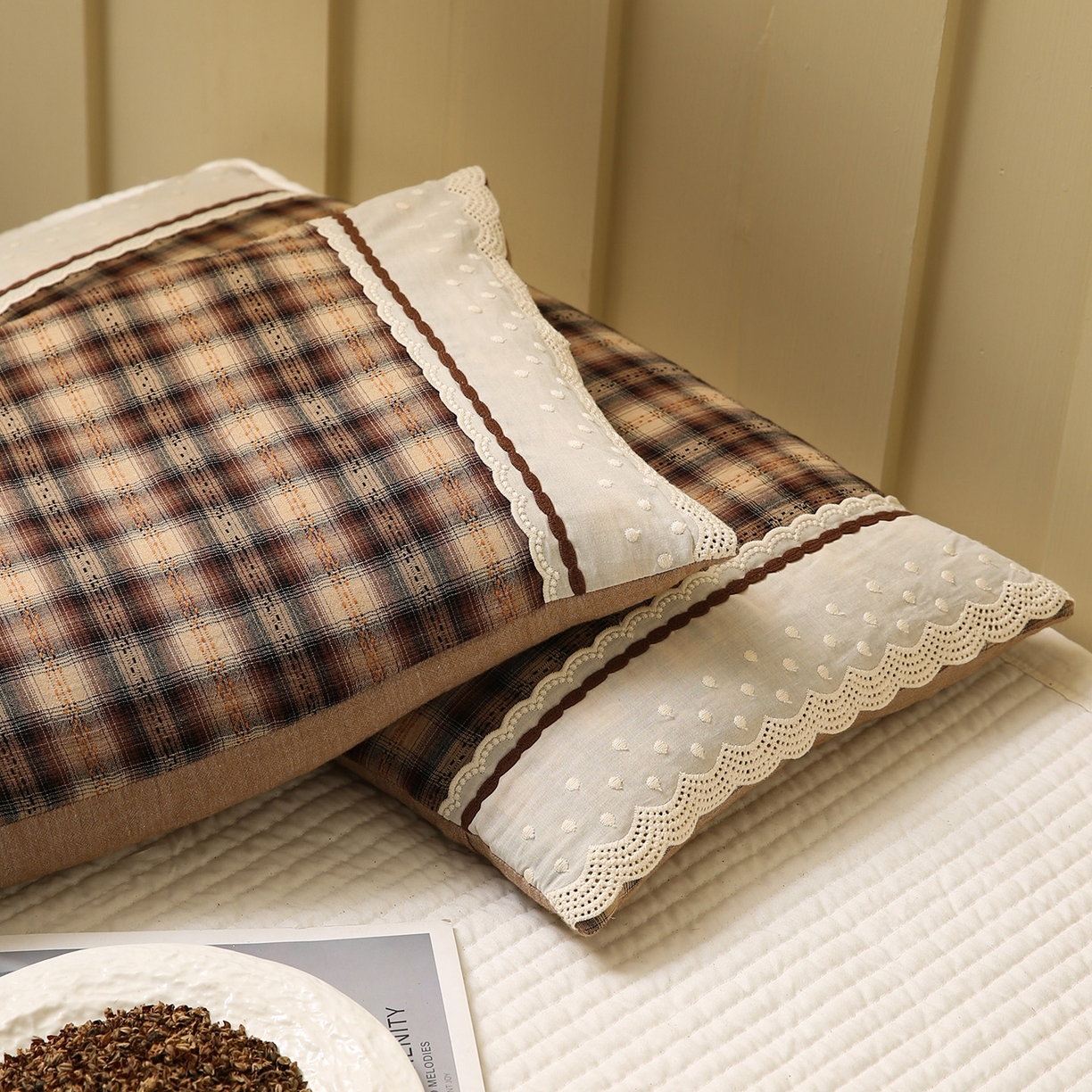 91家纺网 家纺一手货源 找家纺 （总）梦叶草 2026新款全棉色织简约风条格荞麦枕芯