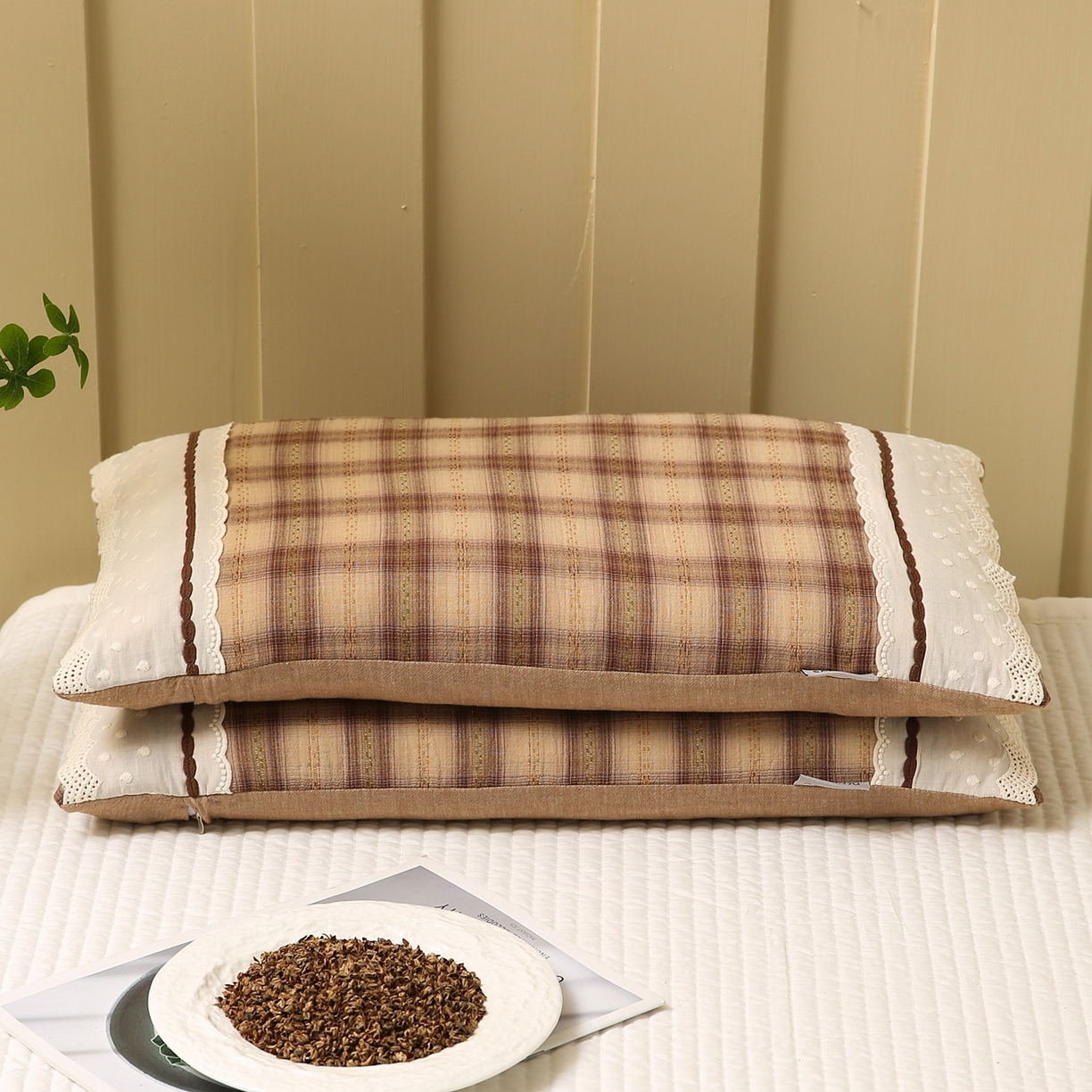 91家纺网 家纺一手货源 找家纺 梦叶草 2026新款全棉色织简约风条格荞麦枕芯 全棉色织简约条格荞麦枕-格调黄