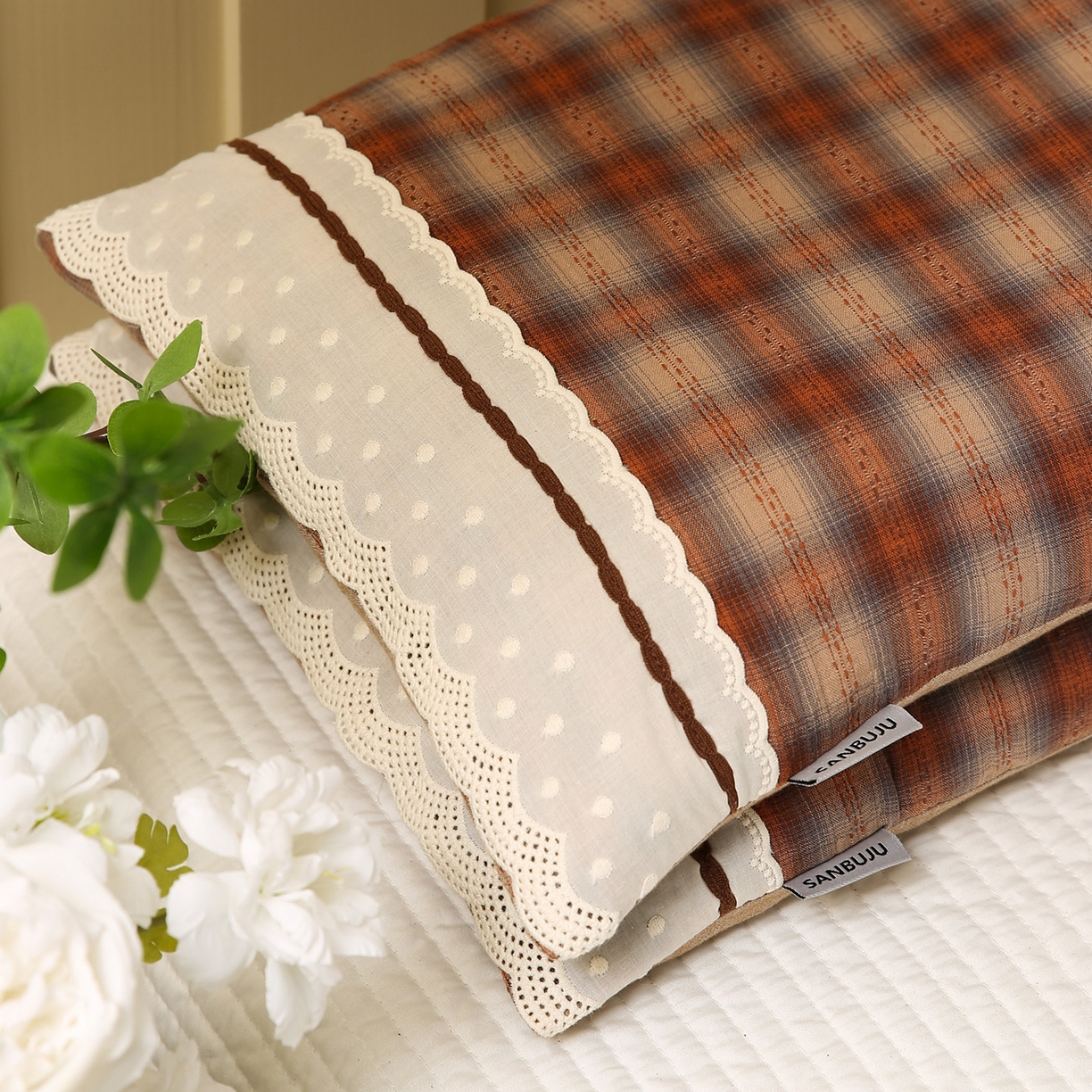 91家纺网 家纺一手货源 找家纺 梦叶草 2026新款全棉色织简约风条格荞麦枕芯 全棉色织简约条格荞麦枕-浅咖