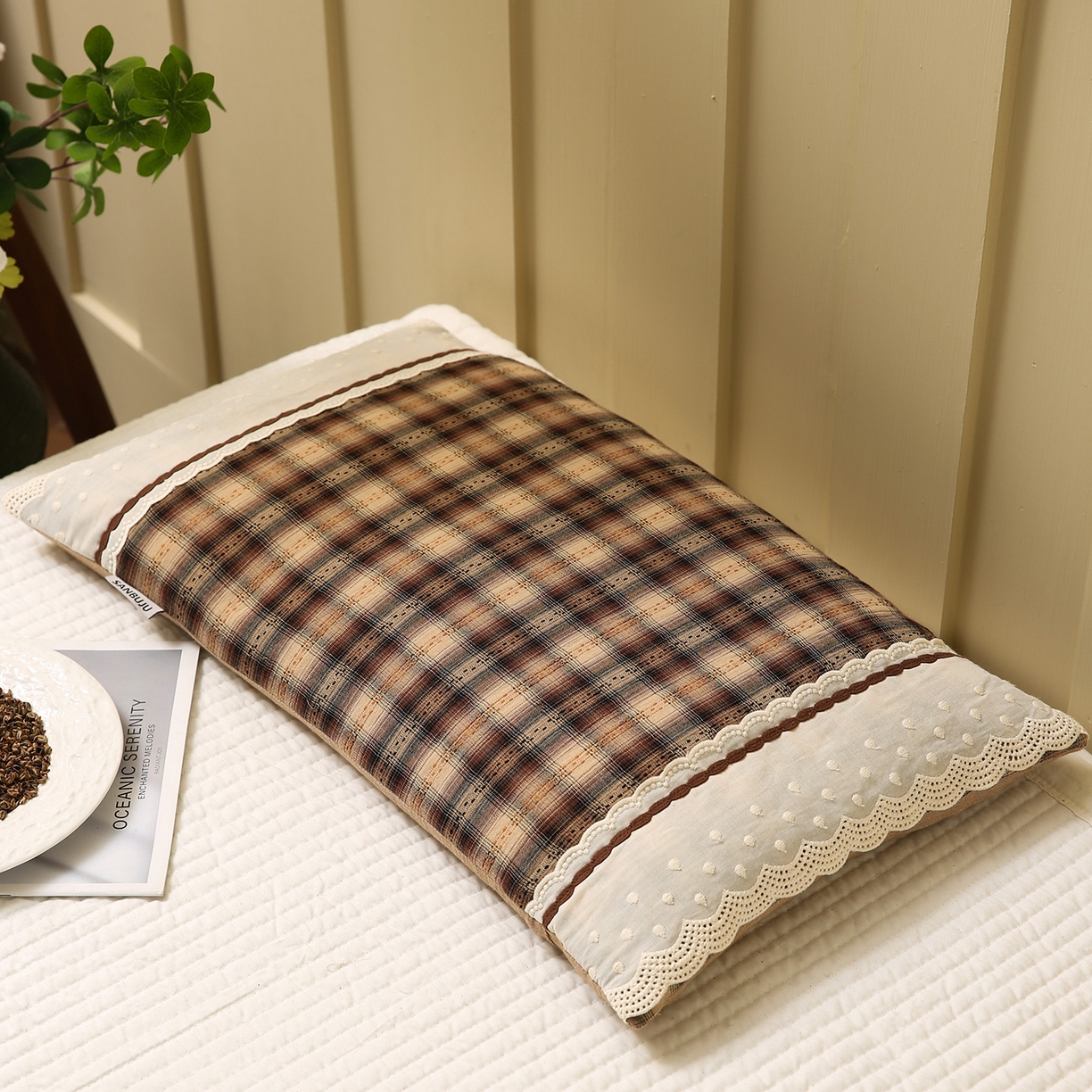 91家纺网 家纺一手货源 找家纺 梦叶草 2026新款全棉色织简约风条格荞麦枕芯 全棉色织简约条格荞麦枕-格调深咖