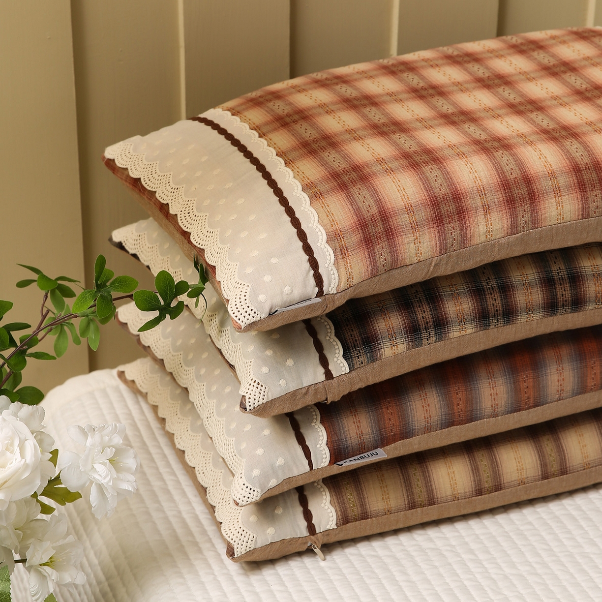 91家纺网 家纺一手货源 找家纺 梦叶草 2026新款全棉色织简约风条格荞麦枕芯 全棉色织简约条格荞麦枕-格调黄