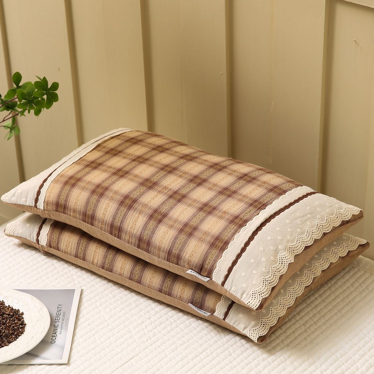 91家纺网 家纺一手货源 找家纺 梦叶草 2026新款全棉色织简约风条格荞麦枕芯 全棉色织简约条格荞麦枕-格调黄