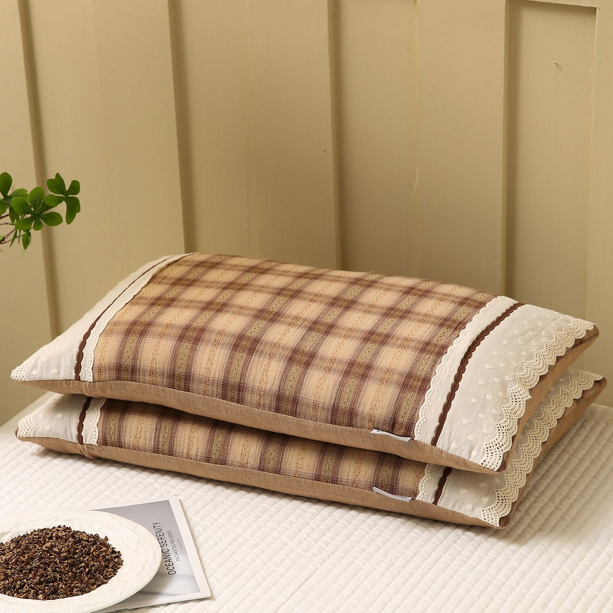 91家纺网 家纺一手货源 找家纺 梦叶草 2026新款全棉色织简约风条格荞麦枕芯 全棉色织简约条格荞麦枕-格调黄