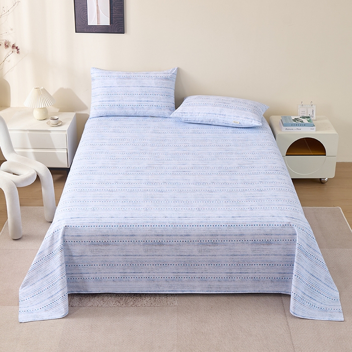 91家纺网 家纺一手货源 找家纺 居美良品 2026新款100%全棉A类新疆棉数码印花纯棉老粗布床单凉席二三件套 蓝调恋曲