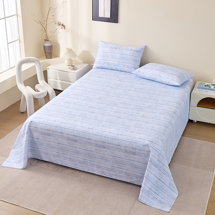 91家纺网 家纺一手货源 找家纺 居美良品 2026新款100%全棉A类新疆棉数码印花纯棉老粗布床单凉席二三件套 蓝调恋曲