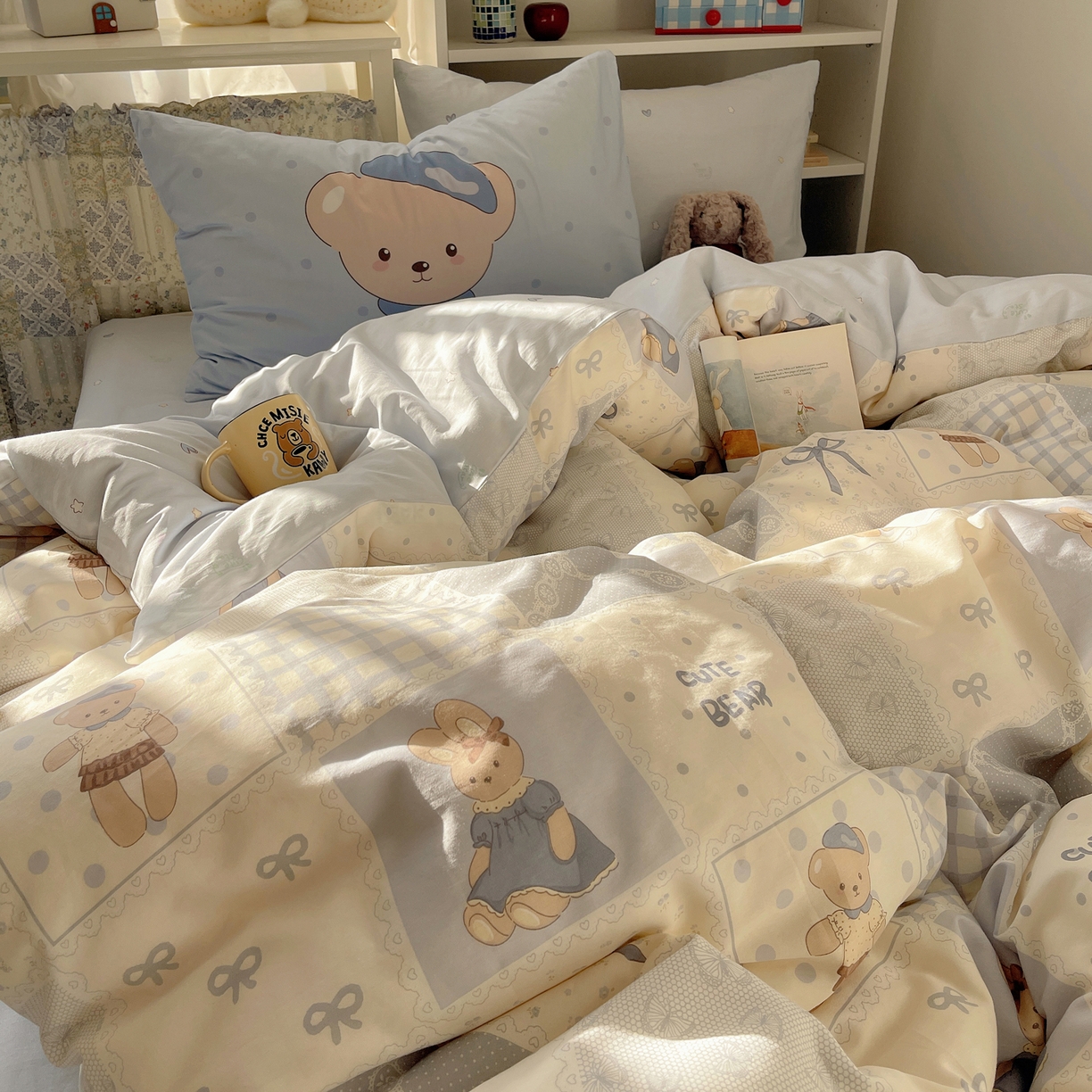 91家纺网 家纺一手货源 找家纺 栩裕纺织 2026新款全棉数码印花四件套 呆呆熊